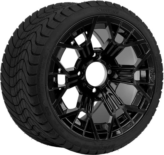 BNDL-TR1212-WH1268-CC0027-LN - SGC 12" Mantis Glossy Black Wheel - Aluminum Alloy / STEELENG 215/35-12 Low Profile Tire