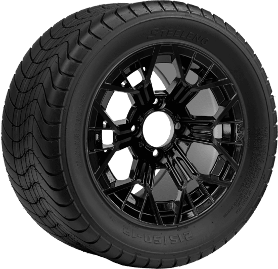 BNDL-TR1213-WH1268-CC0027-LN - SGC 12" Mantis Glossy Black Wheel - Aluminum Alloy / STEELENG 215/50-12 Comfort Ride Street Tire DOT Approved