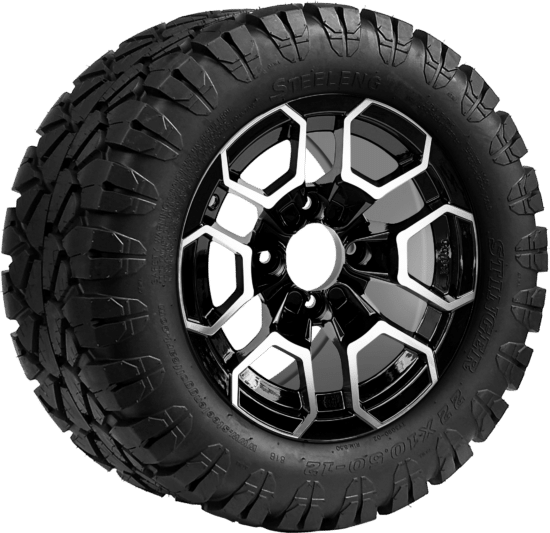 BNDL-TR1203-WH1271-CC0025-LN - SGC 12" Talon Machined/Black Wheel - Aluminum Alloy / STEELENG 22″x10.5″-12″ STINGER All Terrain Tire DOT approved