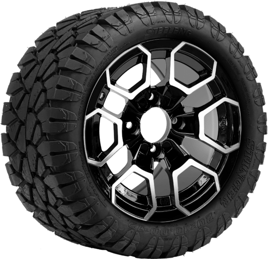 BNDL-TR1204-WH1271-CC0025-LN - SGC 12" Talon Machined/Black Wheel - Aluminum Alloy / STEELENG 20″x10″-12″ STINGER All Terrain Tire DOT approved