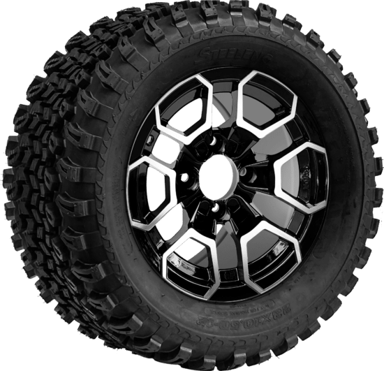 BNDL-TR1205-WH1271-CC0025-LN - SGC 12" Talon Machined/Black Wheel - Aluminum Alloy / STEELENG 23″x10.5″-12″ All Terrain Tire