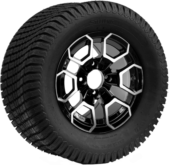 BNDL-TR1206-WH1271-CC0025-LN - SGC 12" Talon Machined/Black Wheel - Aluminum Alloy / STEELENG 23″x10.5″-12″ Turf Tire