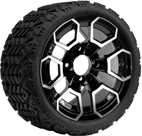 BNDL-TR1208-WH1271-CC0025-LN - SGC 12" Talon Machined/Black Wheel - Aluminum Alloy / STEELENG 18″x8.5″-12″ All-Terrain Tire DOT approved