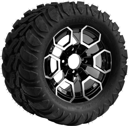 BNDL-TR1209-WH1271-CC0025-LN - SGC 12" Talon Machined/Black Wheel - Aluminum Alloy / STEELENG 22″x11″-12″ Mud Terrain / All Terrain Tire DOT Approved