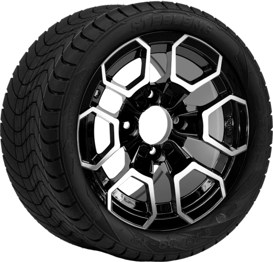 BNDL-TR1211-WH1271-CC0025-LN - SGC 12" Talon Machined/Black Wheel - Aluminum Alloy / STEELENG 215/40-12 Low Profile Tire DOT Approved