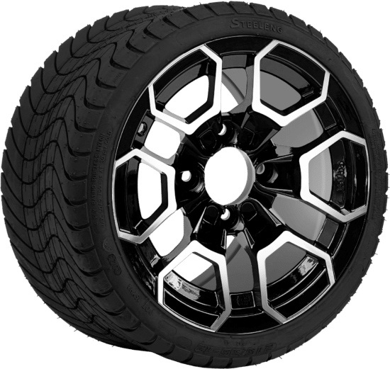 BNDL-TR1212-WH1271-CC0025-LN - SGC 12" Talon Machined/Black Wheel - Aluminum Alloy / STEELENG 215/35-12 Low Profile Tire