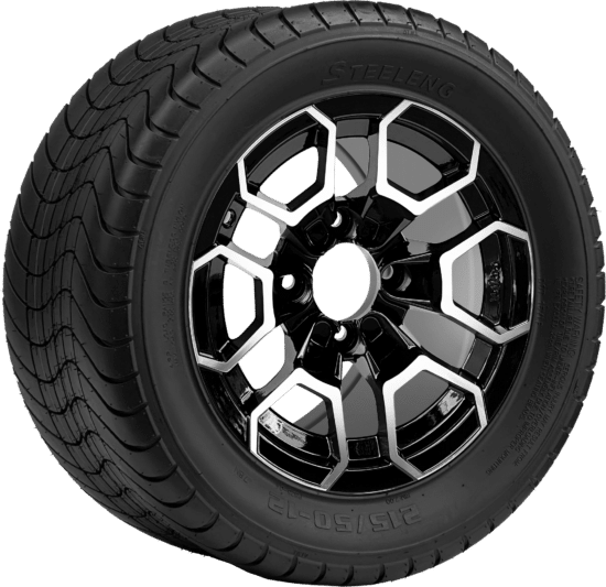 BNDL-TR1213-WH1271-CC0025-LN - SGC 12" Talon Machined/Black Wheel - Aluminum Alloy / STEELENG 215/50-12 Comfort Ride Street Tire DOT Approved