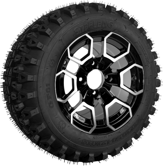 BNDL-TR1280-WH1271-CC0025-LN - SGC 12" Talon Machined/Black Wheel - Aluminum Alloy / STEELENG 23″x10.5″-12″ QH All Terrain Tire