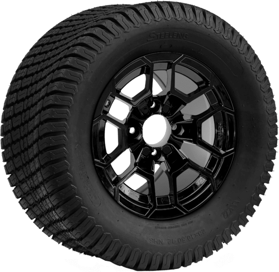 BNDL-TR1206-WH1272-CC0027-LN - SGC 12" Talon Glossy Black Wheel - Aluminum Alloy / STEELENG 23″x10.5″-12″ Turf Tire