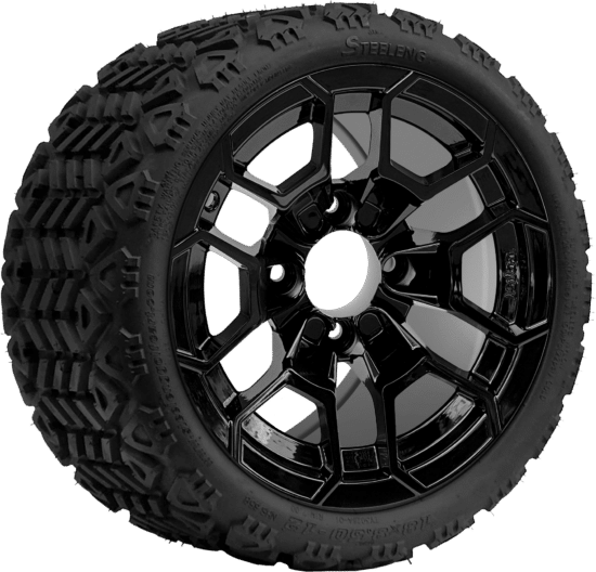 BNDL-TR1208-WH1272-CC0027-LN - SGC 12" Talon Glossy Black Wheel - Aluminum Alloy / STEELENG 18″x8.5″-12″ All-Terrain Tire DOT approved