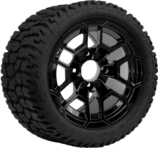 BNDL-TR1210-WH1272-CC0027-LN - SGC 12" Talon Glossy Black Wheel - Aluminum Alloy / STEELENG 215/40-12 GATOR Hybrid Low Profile / All Terrain Tire DOT Approved