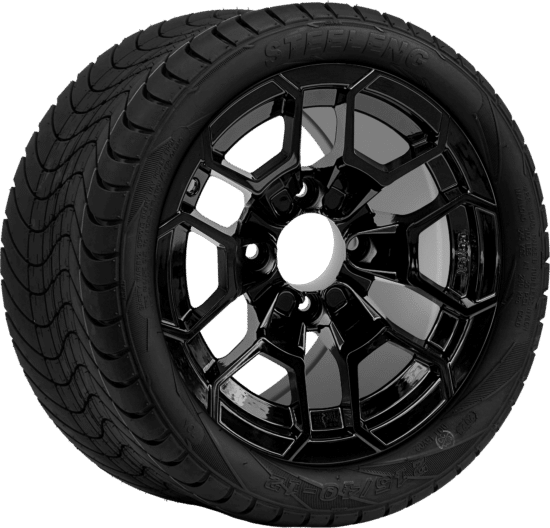 BNDL-TR1211-WH1272-CC0027-LN - SGC 12" Talon Glossy Black Wheel - Aluminum Alloy / STEELENG 215/40-12 Low Profile Tire DOT Approved