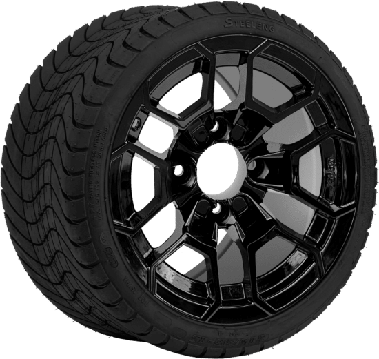 BNDL-TR1212-WH1272-CC0027-LN - SGC 12" Talon Glossy Black Wheel - Aluminum Alloy / STEELENG 215/35-12 Low Profile Tire