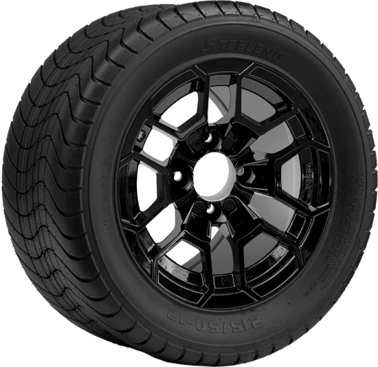 BNDL-TR1213-WH1272-CC0027-LN - SGC 12" Talon Glossy Black Wheel - Aluminum Alloy / STEELENG 215/50-12 Comfort Ride Street Tire DOT Approved