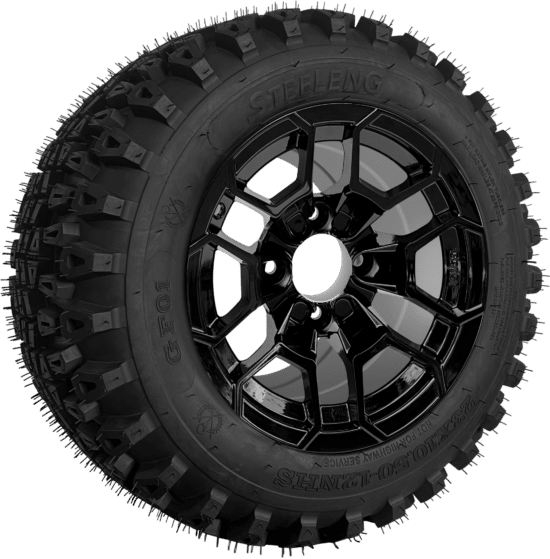 BNDL-TR1280-WH1272-CC0027-LN - SGC 12" Talon Glossy Black Wheel - Aluminum Alloy / STEELENG 23″x10.5″-12″ QH All Terrain Tire