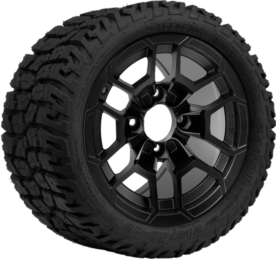 BNDL-TR1210-WH1273-CC0024-LN - SGC 12" Talon Matte Black Wheel - Aluminum Alloy / STEELENG 215/40-12 GATOR Hybrid Low Profile / All Terrain Tire DOT Approved