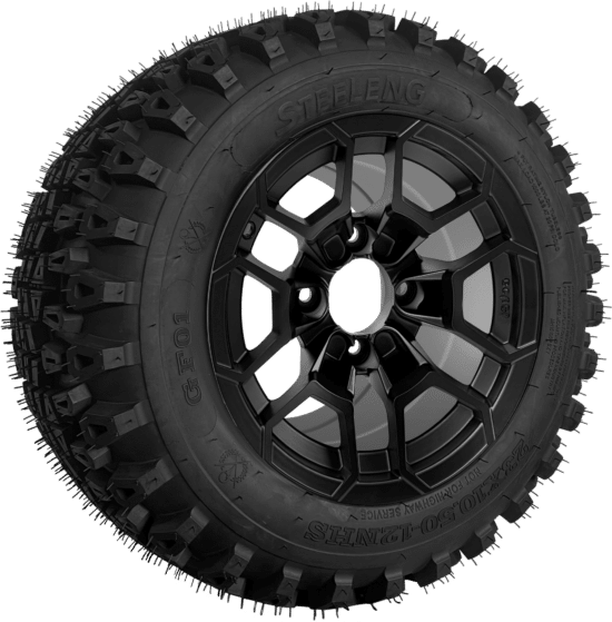 BNDL-TR1280-WH1273-CC0024-LN - SGC 12" Talon Matte Black Wheel - Aluminum Alloy / STEELENG 23″x10.5″-12″ QH All Terrain Tire