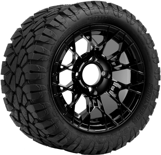 BNDL-TR1204-WH1274-CC0027-LN - SGC 12" Tarantula Glossy Black Wheel - Aluminum Alloy / STEELENG 22″x10.5″-12″ STINGER All Terrain Tire DOT approved