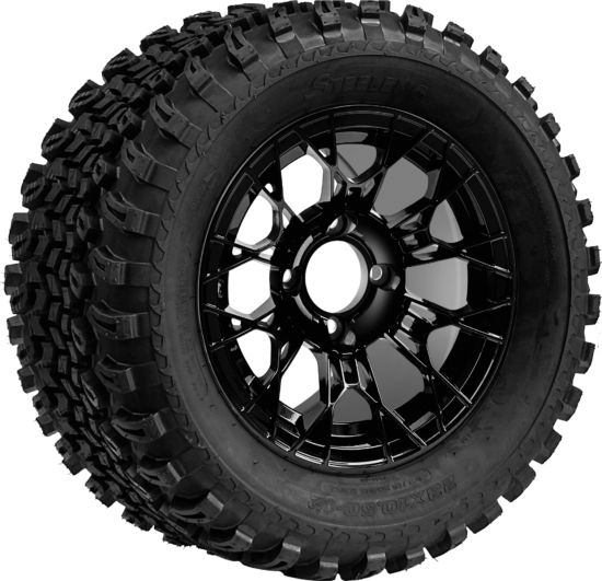 BNDL-TR1205-WH1274-CC0027-LN - SGC 12" Tarantula Glossy Black Wheel - Aluminum Alloy / STEELENG 23″x10.5″-12″ All Terrain Tire