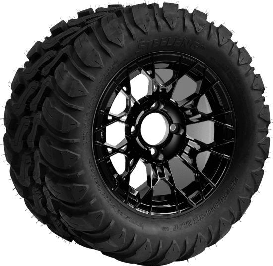 BNDL-TR1209-WH1274-CC0027-LN - SGC 12" Tarantula Glossy Black Wheel - Aluminum Alloy / STEELENG 22″x11″-12″ Mud Terrain / All Terrain Tire DOT Approved