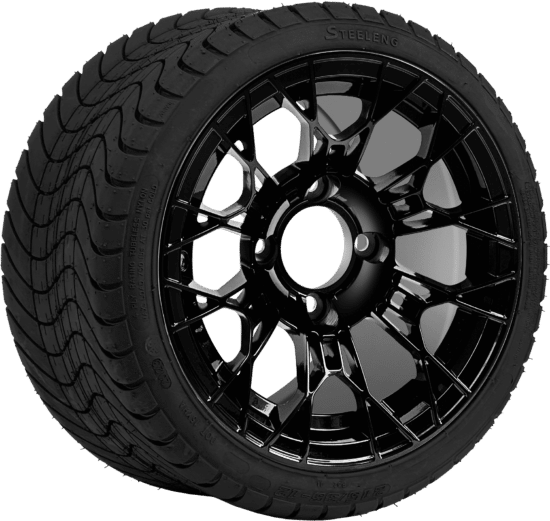 BNDL-TR1212-WH1274-CC0027-LN - SGC 12" Tarantula Black Wheel - Aluminum Alloy / STEELENG 215/35-12 Low Profile Tire