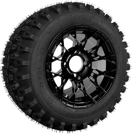 BNDL-TR1280-WH1274-CC0027-LN - SGC 12" Tarantula Glossy Black Wheel - Aluminum Alloy / STEELENG 23″x10.5″-12″ QH All Terrain Tire