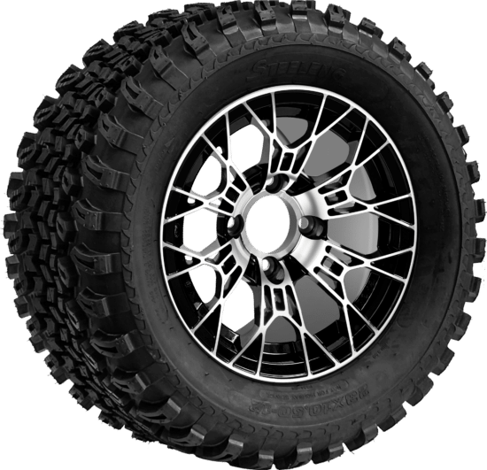 BNDL-TR1205-WH1275-CC0025-LN - SGC 12" Tarantula Machined/Black Wheel - Aluminum Alloy / STEELENG 23″x10.5″-12″ All Terrain Tire