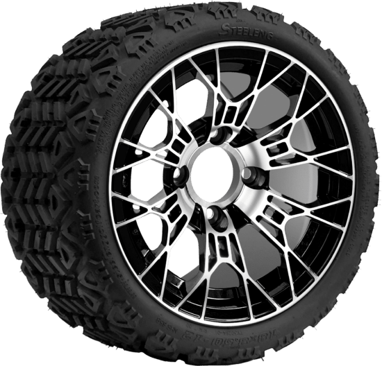 BNDL-TR1208-WH1275-CC0025-LN - SGC 12" Tarantula Machined/Black Wheel - Aluminum Alloy / STEELENG 18″x8.5″-12″ All-Terrain Tire DOT approved