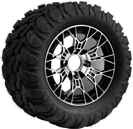 BNDL-TR1209-WH1275-CC0025-LN - SGC 12" Tarantula Machined/Black Wheel - Aluminum Alloy / STEELENG 22″x11″-12″ Mud Terrain / All Terrain Tire DOT Approved