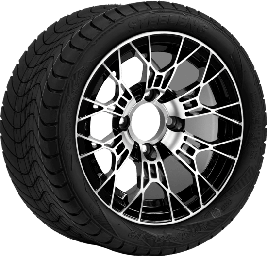 BNDL-TR1211-WH1275-CC0025-LN - SGC 12" Tarantula Machined/Black Wheel - Aluminum Alloy / STEELENG 215/40-12 Low Profile Tire DOT Approved