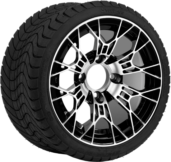 BNDL-TR1212-WH1275-CC0025-LN - SGC 12" Tarantula Machined/Black Wheel - Aluminum Alloy / STEELENG 215/35-12 Low Profile Tire
