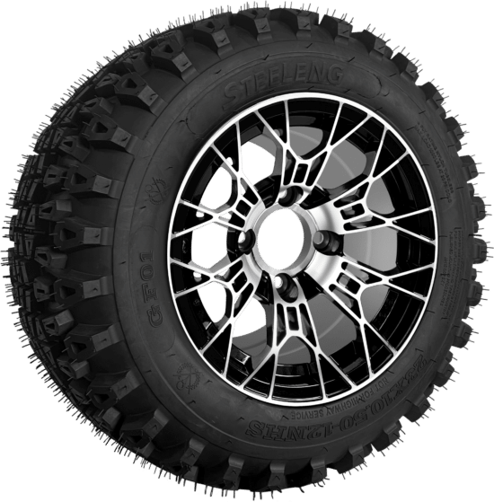 BNDL-TR1280-WH1275-CC0025-LN - SGC 12" Tarantula Machined/Black Wheel - Aluminum Alloy / STEELENG 23″x10.5″-12″ QH All Terrain Tire