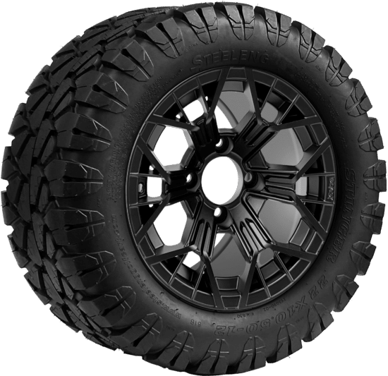 BNDL-TR1203-WH1276-CC0024-LN - SGC 12" Mantis Matte Black Wheel - Aluminum Alloy / STEELENG 22″x10.5″-12″ STINGER All Terrain Tire DOT approved
