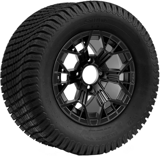 BNDL-TR1206-WH1276-CC0024-LN - SGC 12" Mantis Matte Black Wheel - Aluminum Alloy / STEELENG 23″x10.5″-12″ Turf Tire