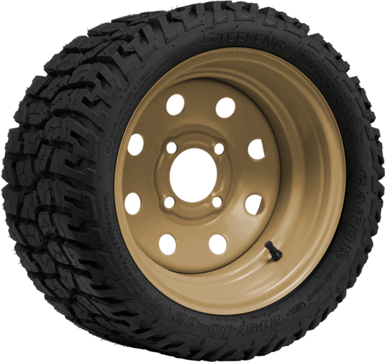 BNDL-TR1210-SW1203 – SGC 12" Steel Wheel - Desert Sand - 8 Holes / STEELENG 215/40-12 GATOR Hybrid Low Profile/AT Tire DOT approved