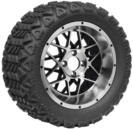 BNDL-TR1501-WH1503-CC0001-LN – SGC 15" Venom Machined/Black Wheel - Aluminum Alloy /  STEELENG 23"x10"-15" AT Tire DOT approved