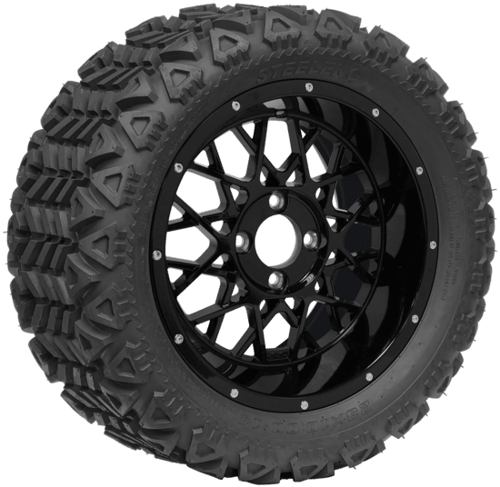 BNDL-TR1501-WH1504-CC0002-LN – SGC 15" Venom Glossy Black Wheel - Aluminum Alloy /  STEELENG 23"x10"-15" AT Tire DOT approved
