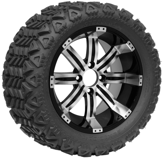 BNDL-TR1501-WH1505-CC0001-LN – SGC 15" Tempest Machined/Black Wheel - Aluminum Alloy /  STEELENG 23"x10"-15" AT Tire DOT approved
