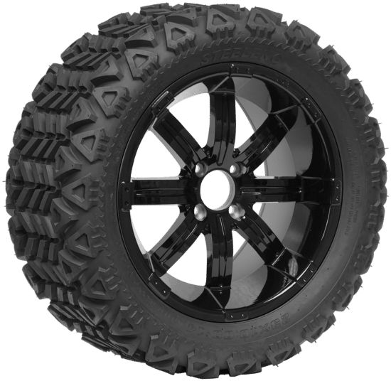BNDL-TR1501-WH1506-CC0002-LN – SGC 15" Tempest Glossy Black Wheel - Aluminum Alloy /  STEELENG 23"x10"-15" AT Tire DOT approved