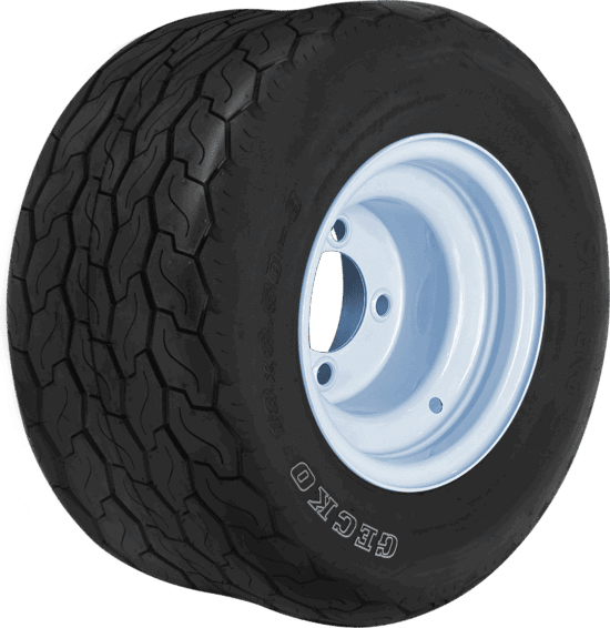 BNDL-TR0805-SW0802 – SGC 8" Steel Wheel - White / STEELENG 18"x8.5"-8" GECKO Street Tire (White Letter Version)