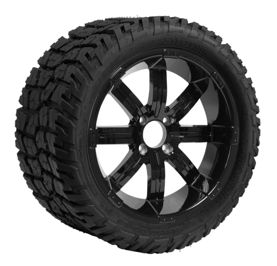 BNDL-TR1401-WH1407-CC0002-LN – SGC 14" Tempest Glossy Black Wheel - Aluminum Alloy / STEELENG 22"x10.5"-14" GATOR Hybrid AT Tire DOT approved