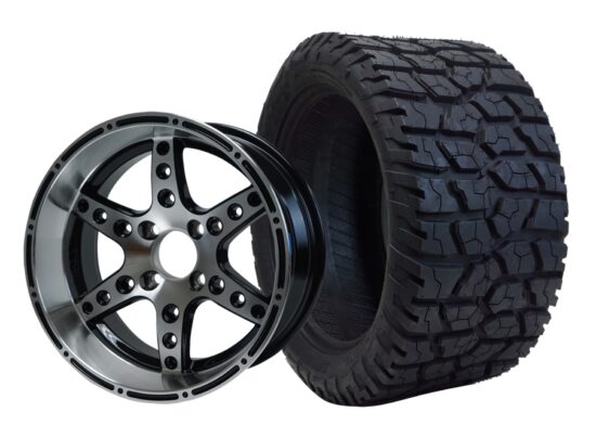 BNDL-TR1401-WH1428-CC0001-LN – SGC 14" Turbine Machined/Black Wheel - Aluminum Alloy / STEELENG 22"x10.5"-14" GATOR Hybrid AT Tire DOT approved