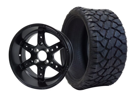 BNDL-TR1402-WH1412-CC0002-LN – SGC 14" Turbine Matte Black Wheel - Aluminum Alloy / STEELENG 20"x8.5"-14" STINGER Hybrid AT Tire DOT approved