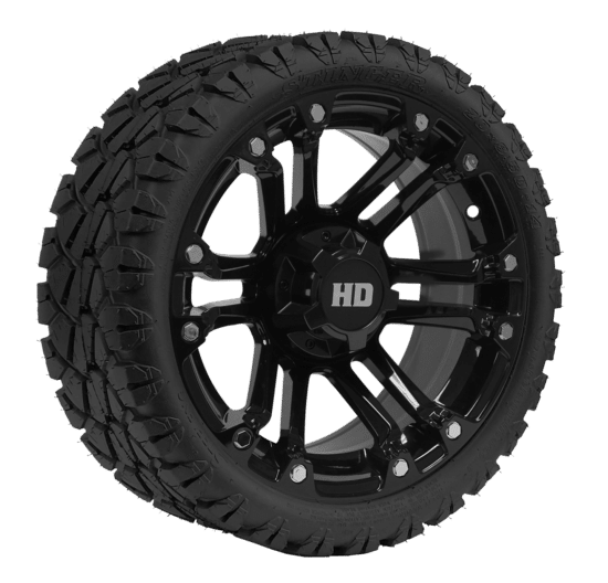 BNDL-TR1402-WH1423-CC0007-LN – SGC 14" Rhino Glossy Black Wheel - Aluminum Alloy / STEELENG 20"x8.5"-14" STINGER Hybrid AT Tire DOT approved