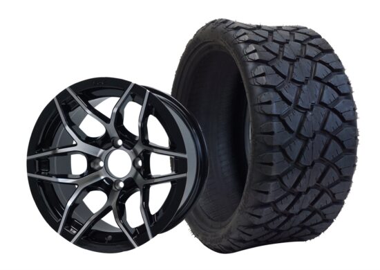 BNDL-TR1402-WH1426-CC0001-LN – SGC 14" Rally Machined/Black Wheel - Aluminum Alloy / STEELENG 20"x8.5"-14" STINGER Hybrid AT Tire DOT approved
