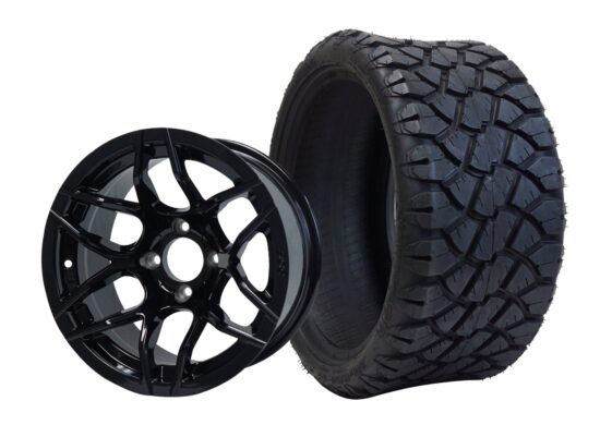 BNDL-TR1402-WH1427-CC0002-LN – SGC 14" Rally Glossy Black Wheel - Aluminum Alloy / STEELENG 20"x8.5"-14" STINGER Hybrid AT Tire DOT approved