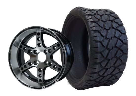 BNDL-TR1402-WH1428-CC0001-LN – SGC 14" Turbine Machined/Black Wheel - Aluminum Alloy / STEELENG 20"x8.5"-14" STINGER Hybrid AT Tire DOT approved