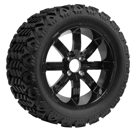 BNDL-TR1403-WH1407-CC0002-LN – SGC 14" Tempest Glossy Black Wheel - Aluminum Alloy / STEELENG 23"x10"-14" All Terrain Tire DOT approved