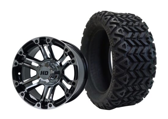 BNDL-TR1403-WH1422-CC0008-LN – SGC 14" Rhino Machined/Black Wheel - Aluminum Alloy / STEELENG 23"x10"-14" All Terrain Tire DOT approved
