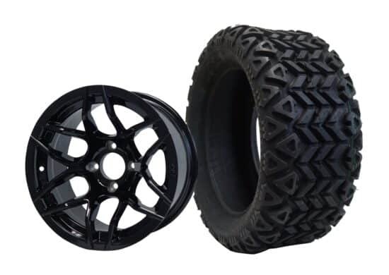 BNDL-TR1403-WH1427-CC0002-LN – SGC 14" Rally Glossy Black Wheel - Aluminum Alloy / STEELENG 23"x10"-14" All Terrain Tire DOT approved